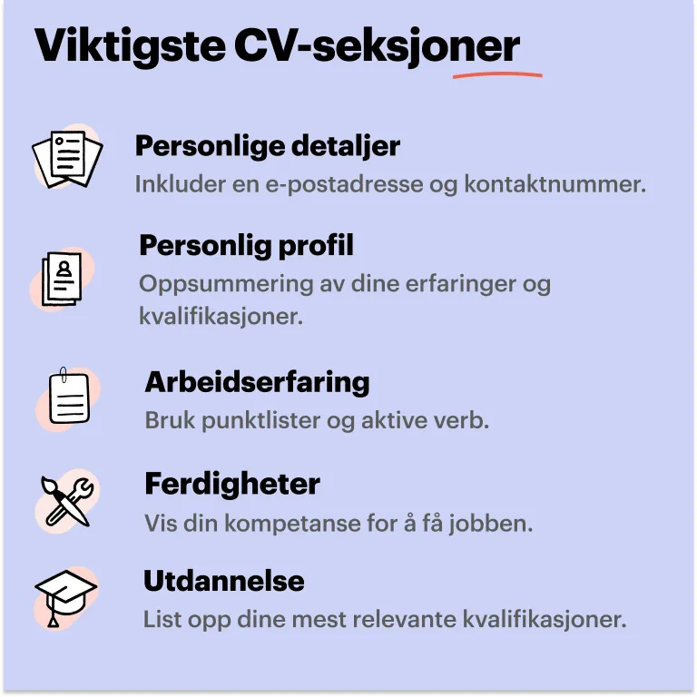 Viktigste CV seksjoner