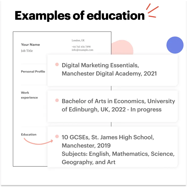 Education examples bartender CV