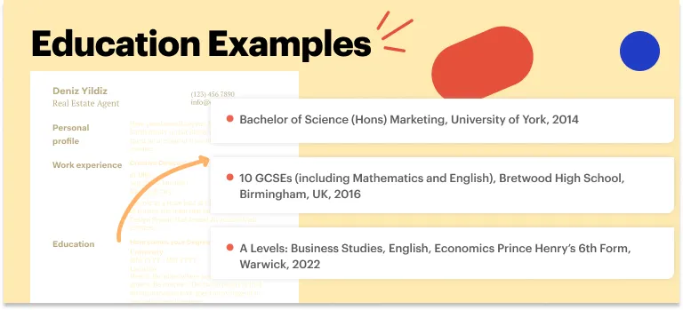 Education on Real Estate Agent CV examples