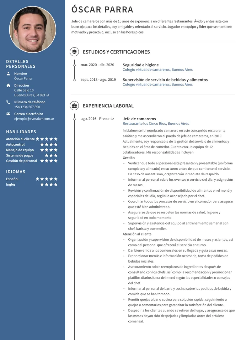 Currículum camarero