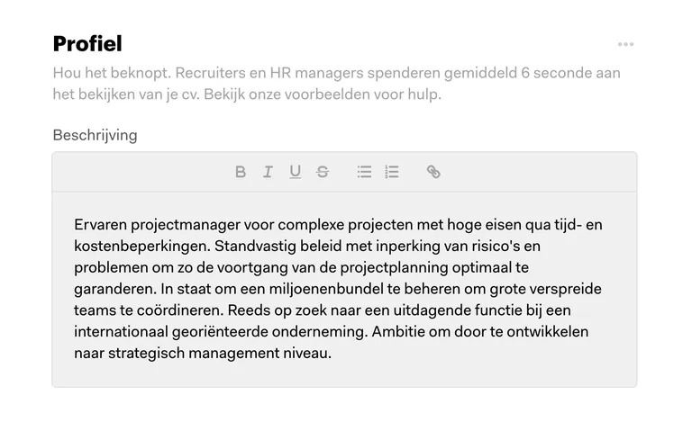 Voorbeeld persoonlijk profiel