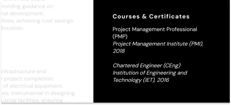 Courses and certificates for a mechanical engineer CV