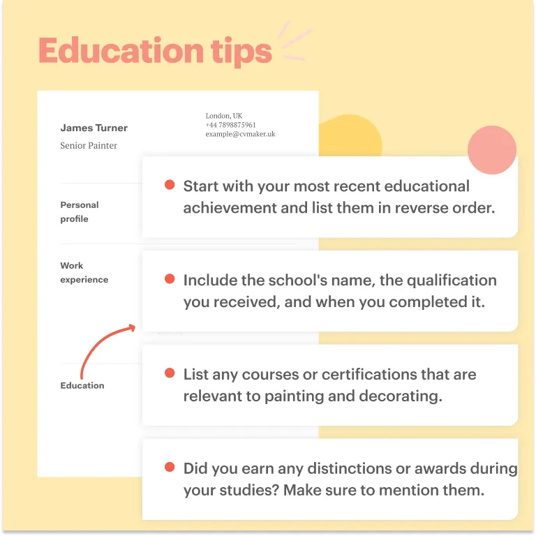 Education section for a Painter CV