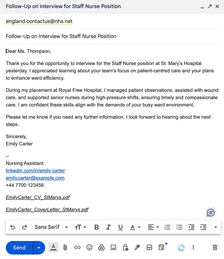 follow-up email after job interview