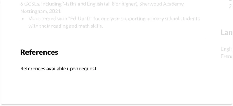 References on a nursery assistant CV