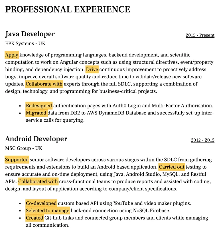 ATS-friendly Software Developer CV example