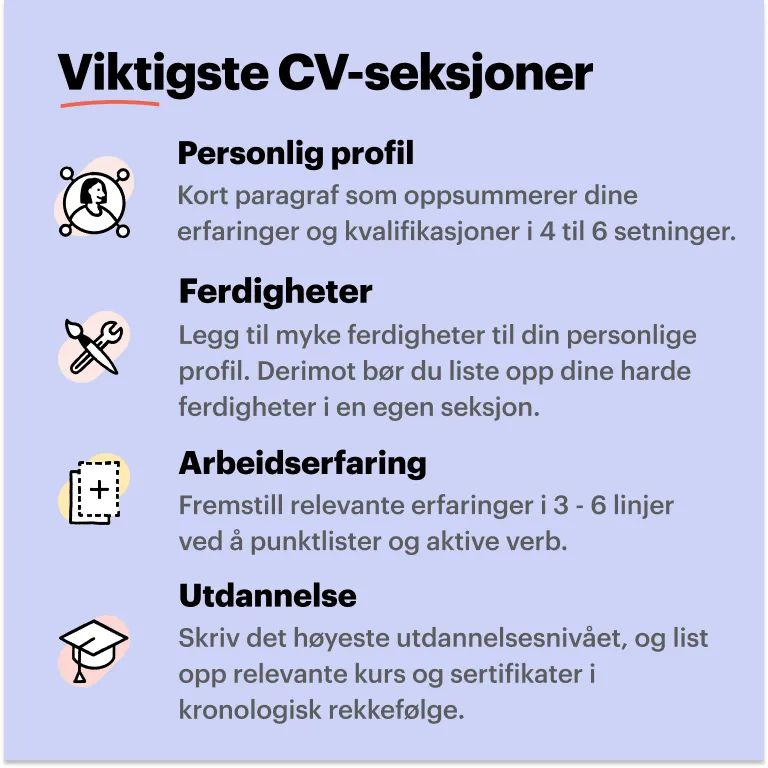 Viktige CV seksjoner