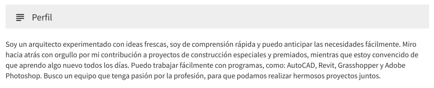 perfil de un arquitecto para currículum ejemplo