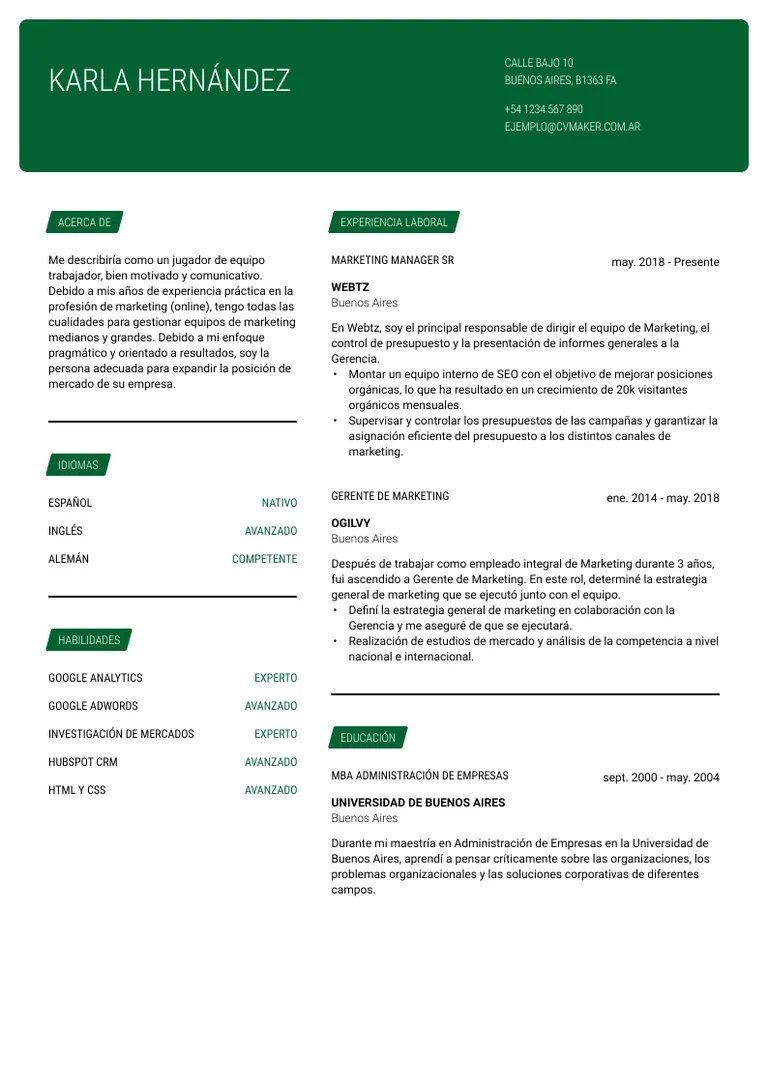 Currículum de Gerente de marketing