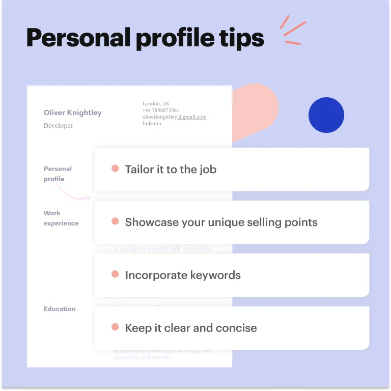 good CV example - personal profile tips