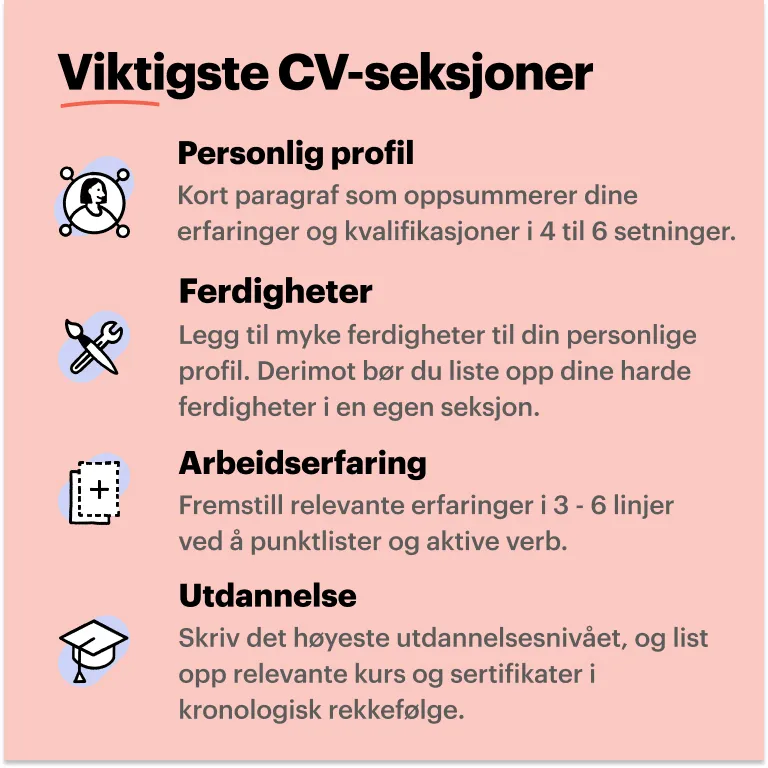 Viktige CV seksjoner