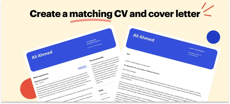 Matching medical CV and cover letter template