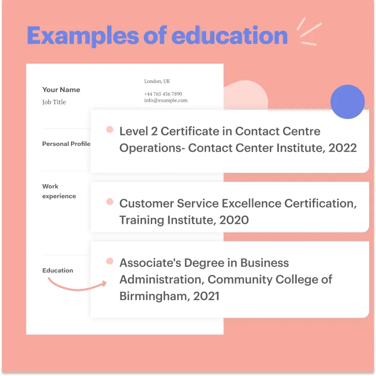 Education Examples Call Centre CV