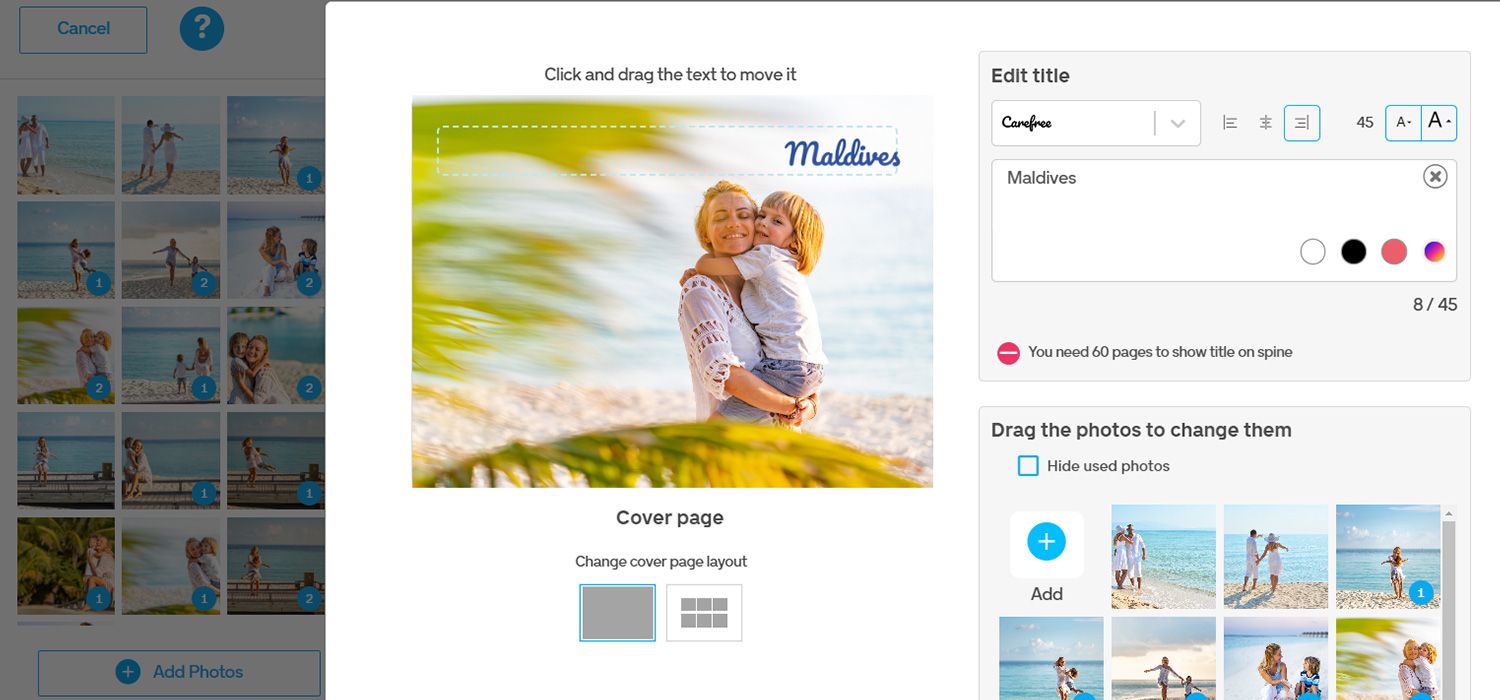 Adding captions and text to your photo book