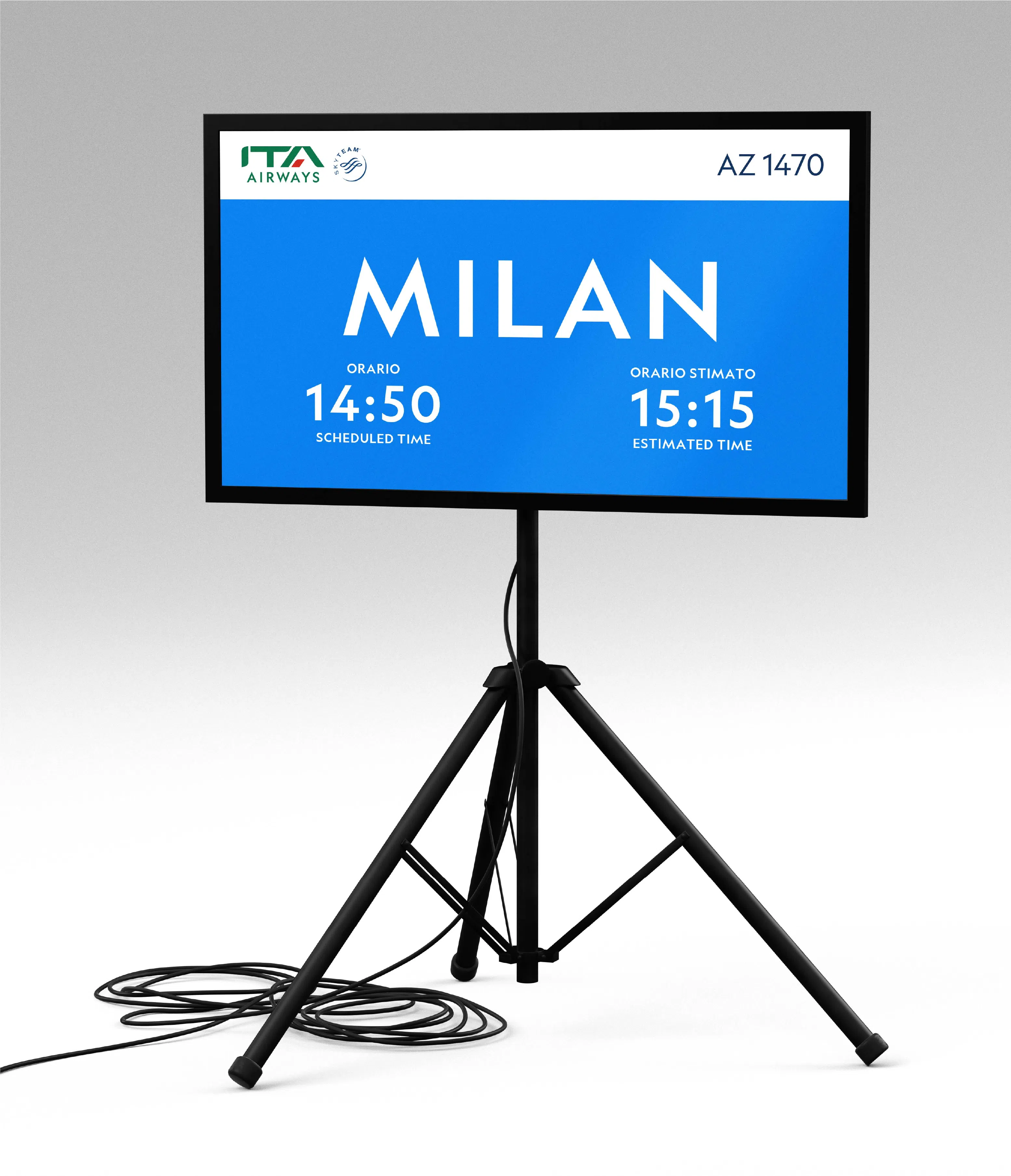 ITA Airways screen showing timing of next flight to Milan