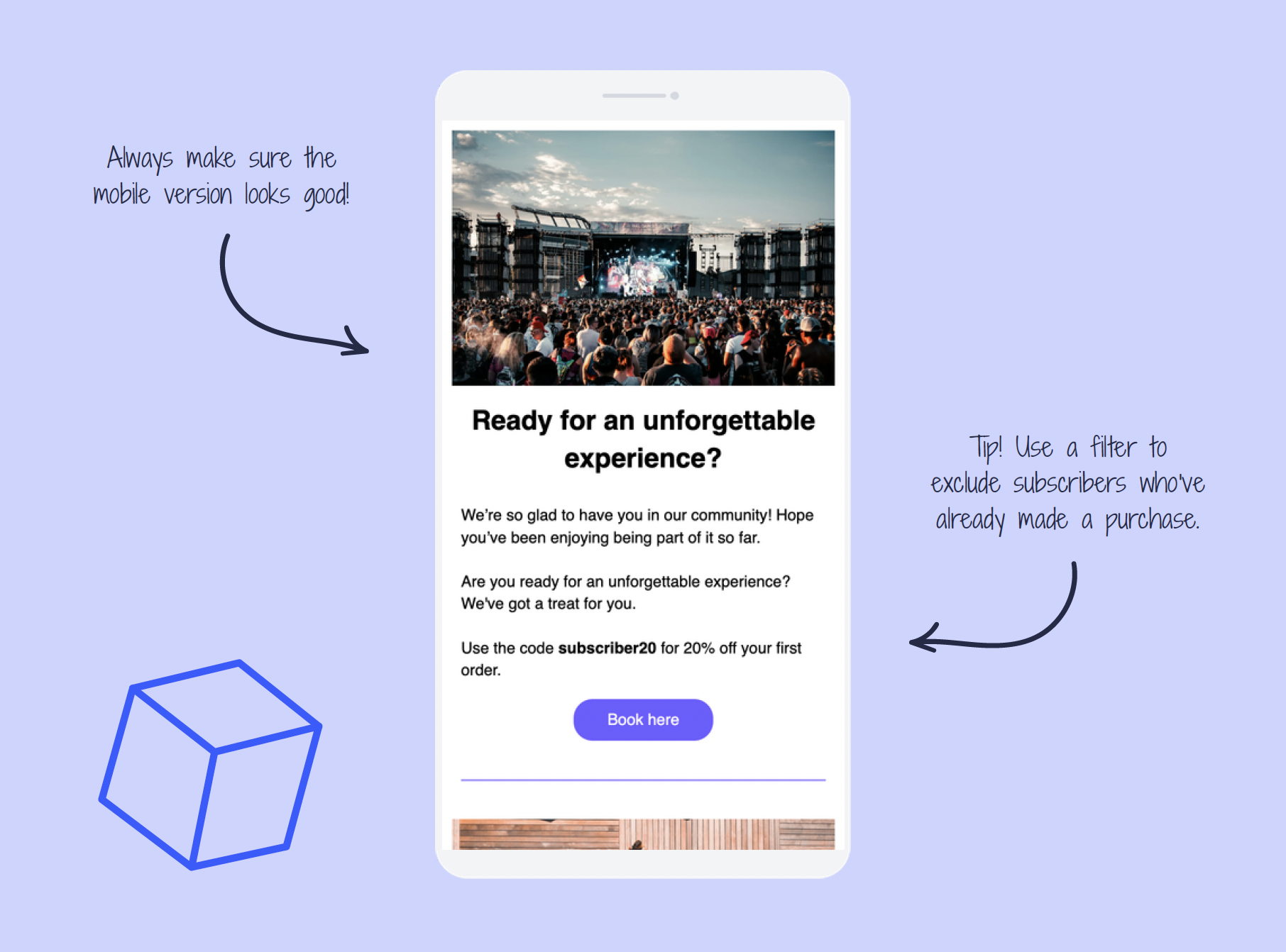 Automation that sends an offer to subscribers who haven't bought a ticket