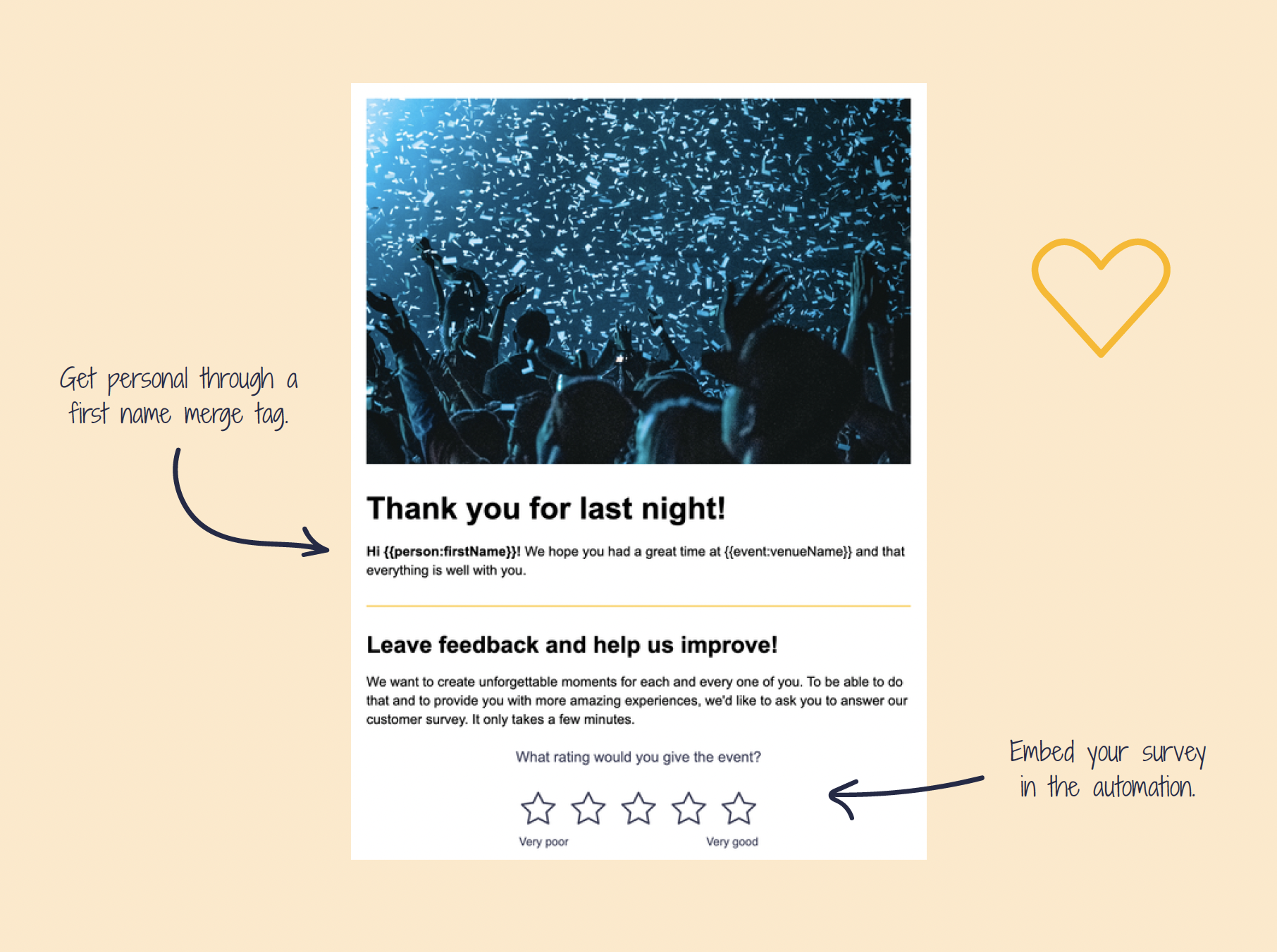 Automation that sends a thank-you and a survey the day after the event