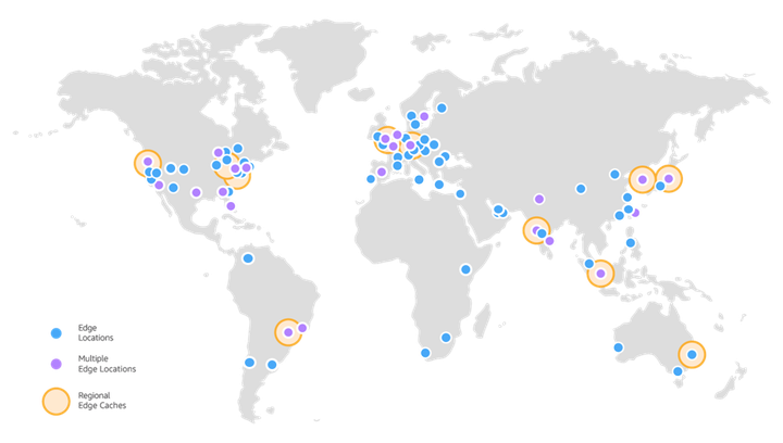 AWS CloudFront edge server locations on a world map