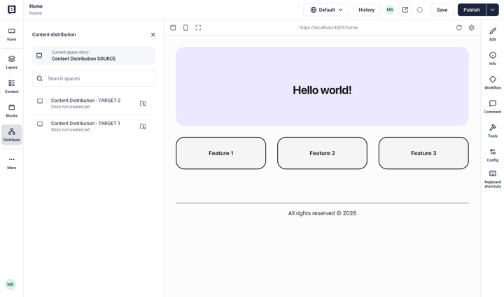 The Distribute section open Storyblok's Visual Editor