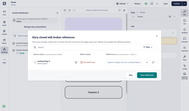 Remap associated stories in the Story cloned with broken references dialog