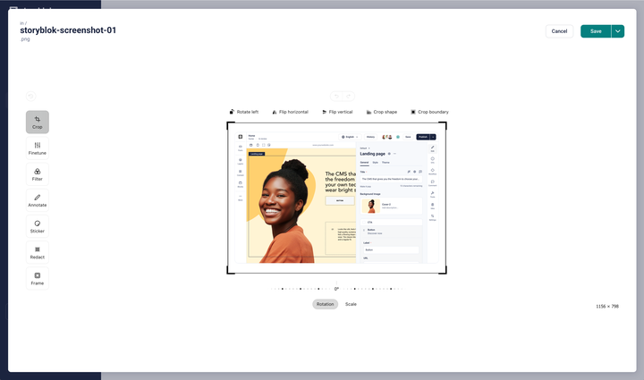 Editing a screenshot in the built-in Image Editor