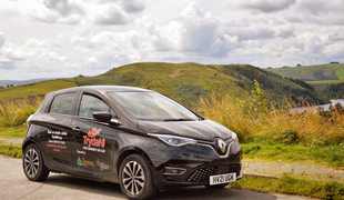 A TrydaNi Electric Car Club Wales Car on A Rural Road