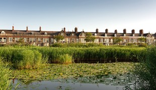 Water in a pond and houses