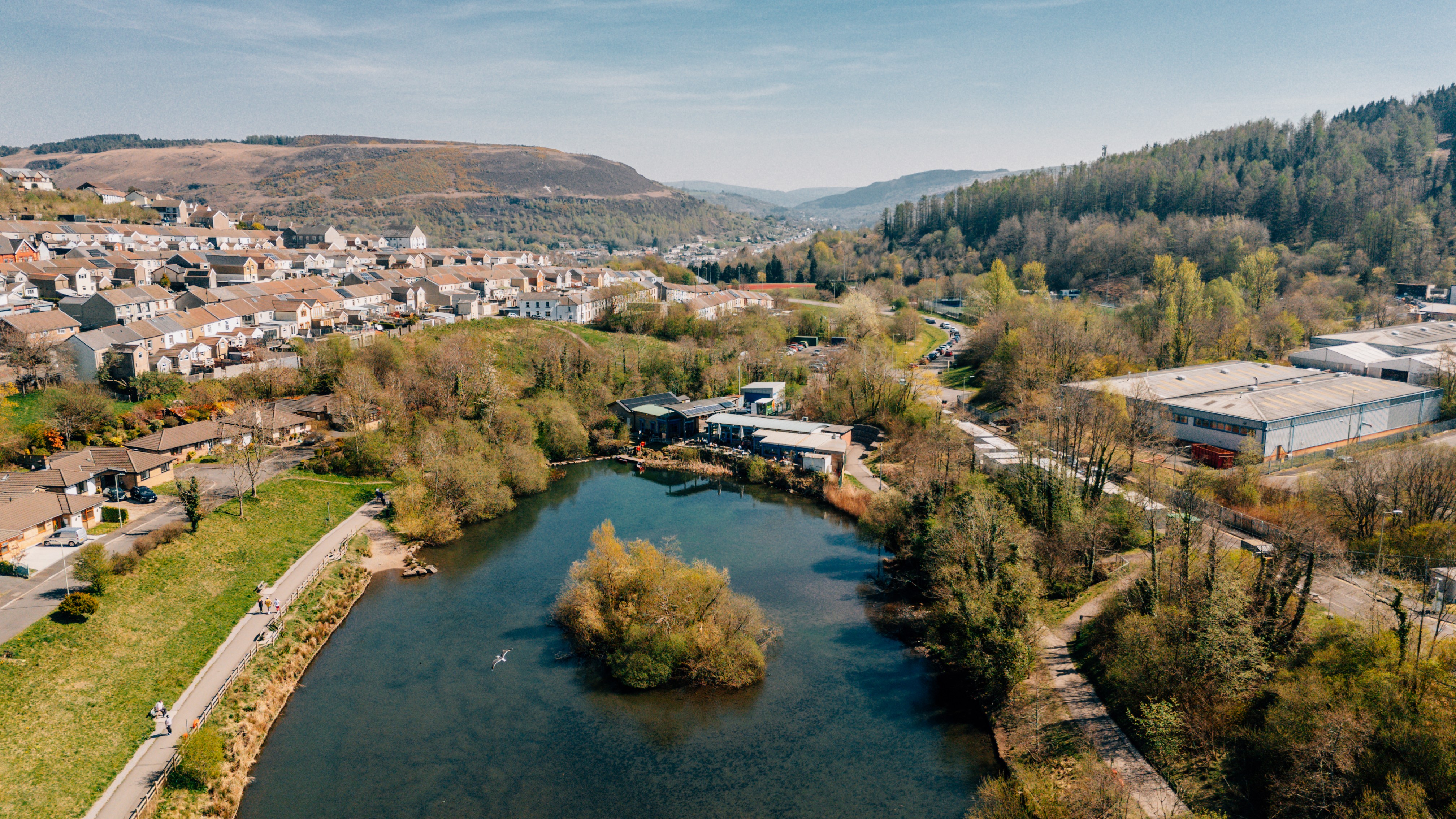 Aerial view of Cambrian United FC in Clydach Vale