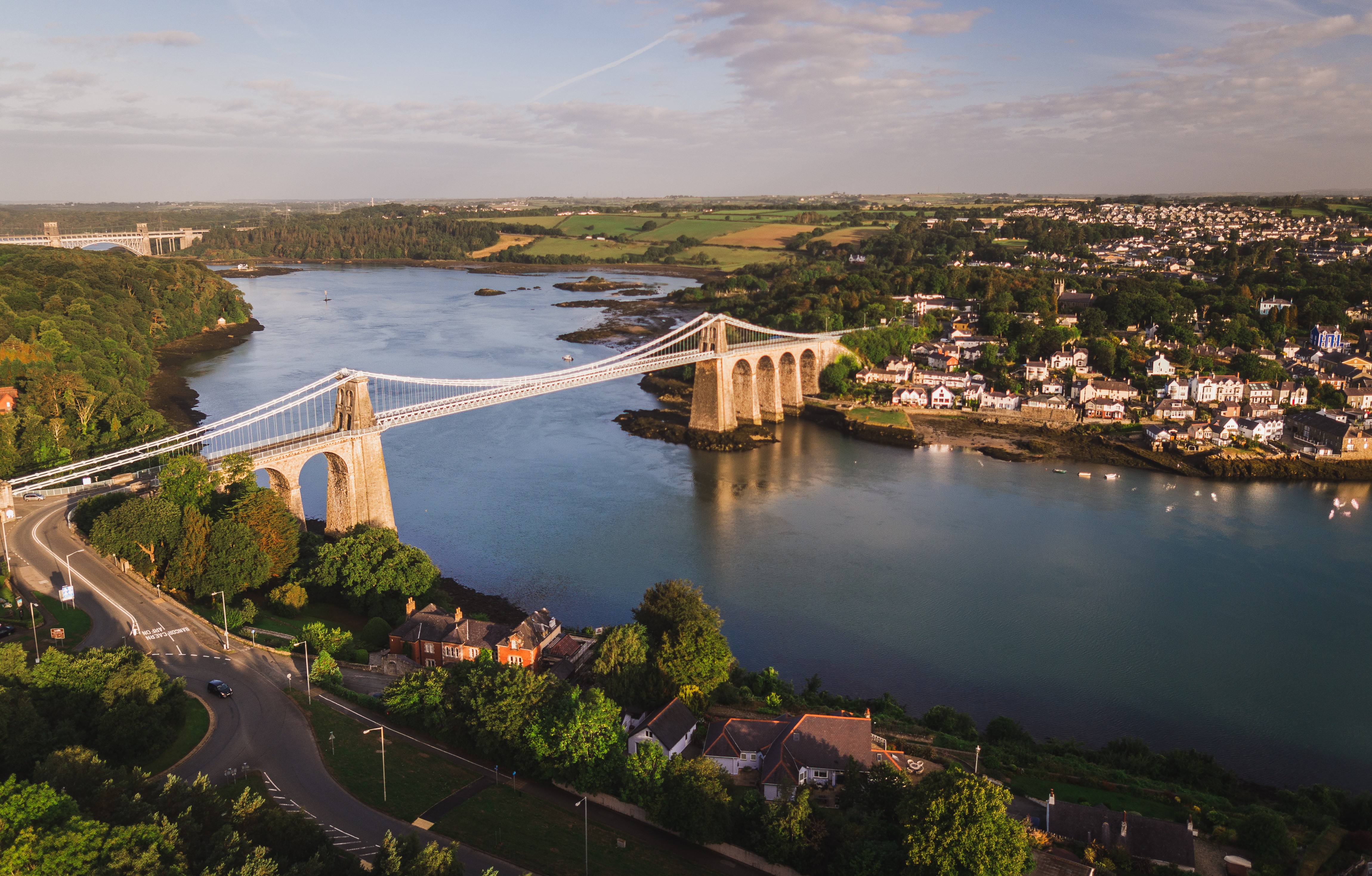Aerial shot of the Menai bridge