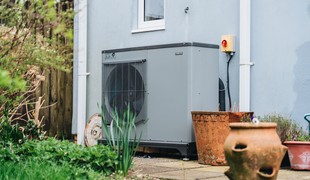 A heat pump in a garden