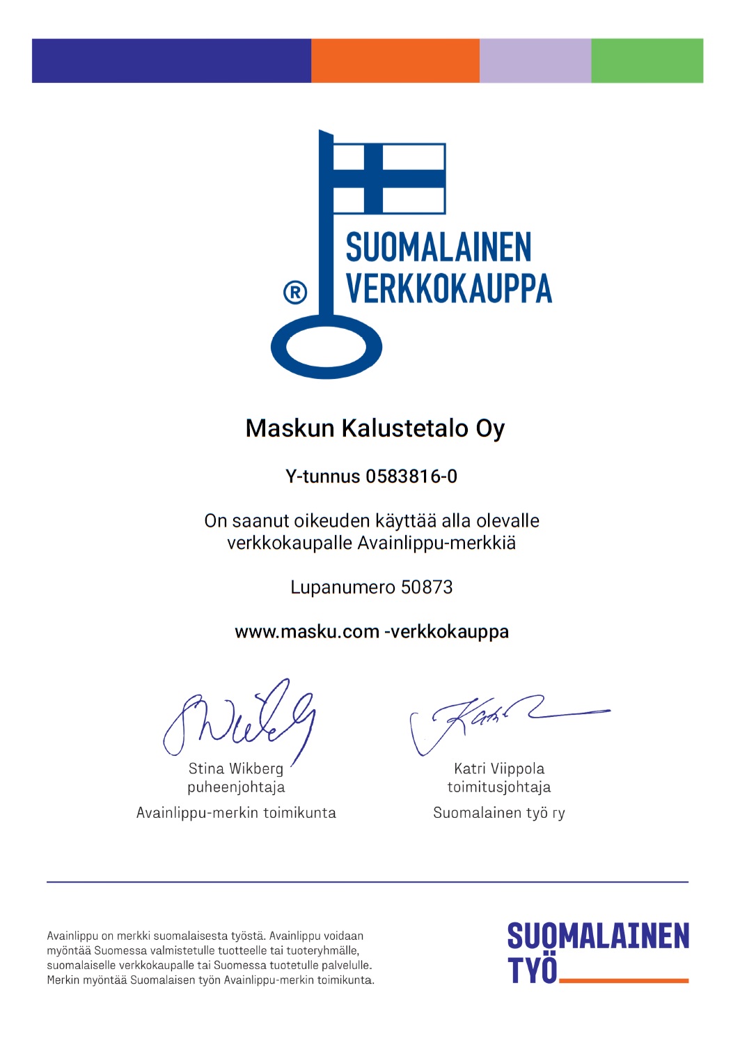 Avainlippu sertifikaatti Masku.com