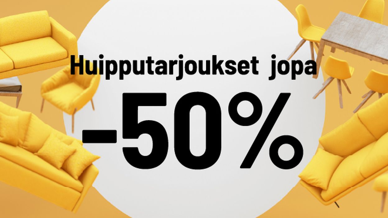 huipputarjous hinnat jopa -50%