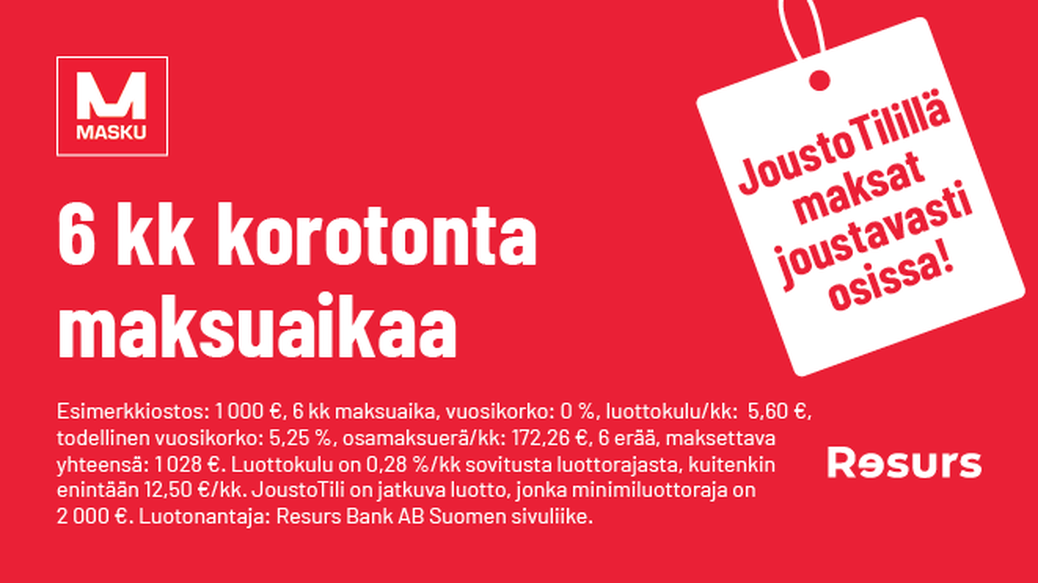 6 kk korotonta maksuaikaa