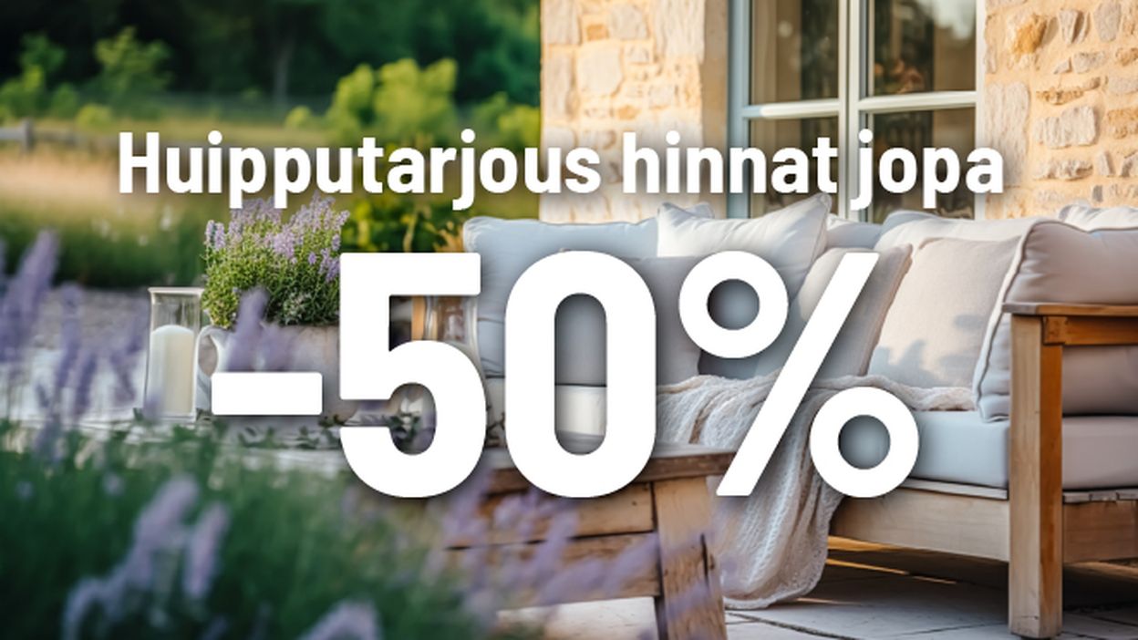 huipputarjous hinnat jopa -50%