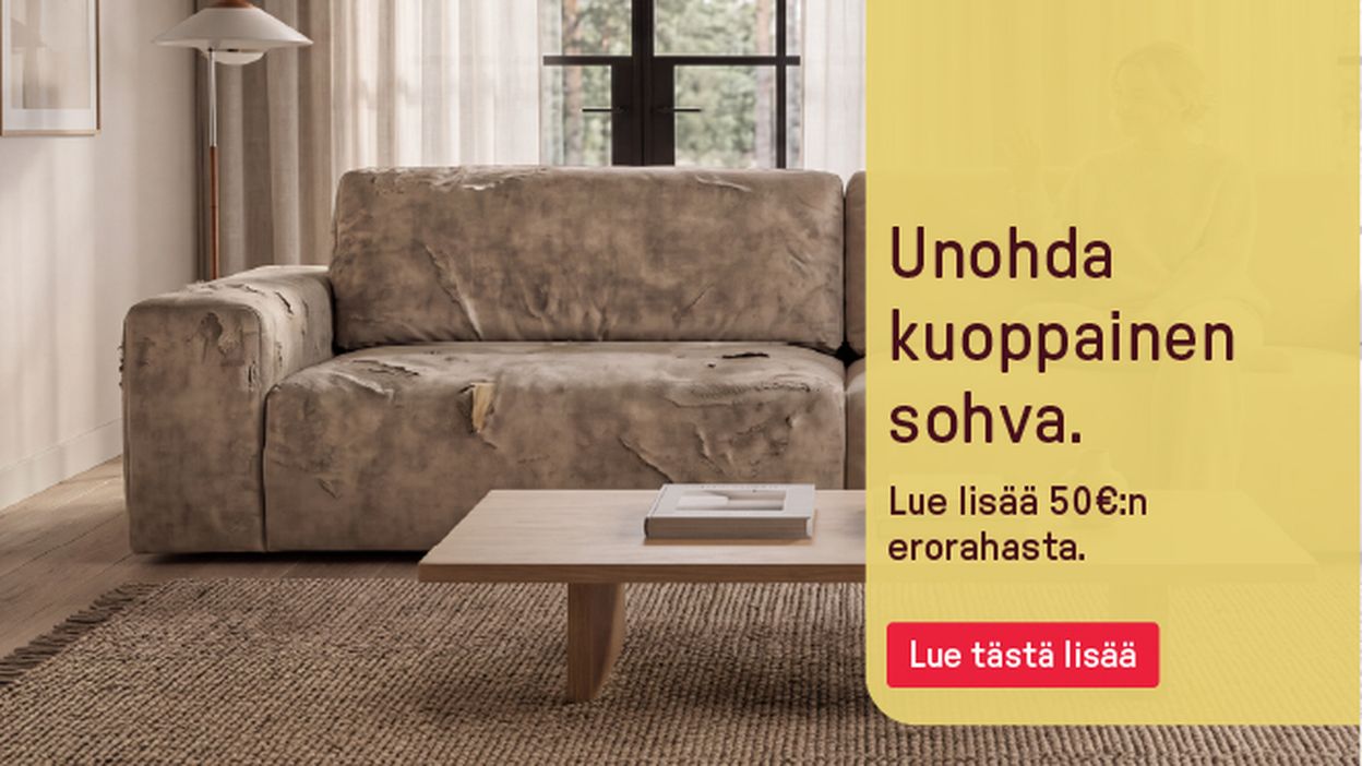 Unohda kuoppainen sohva