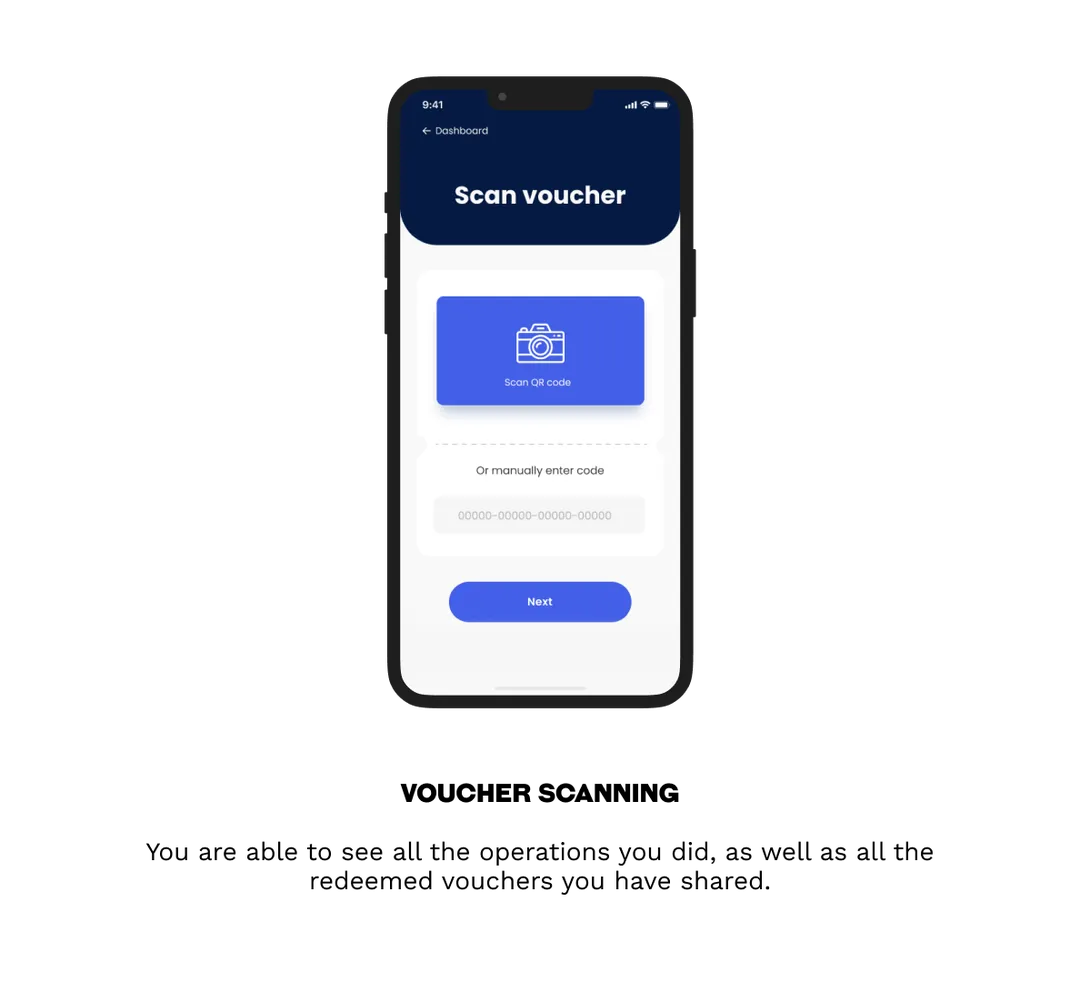 Vouchers scanner in Evouchers React Native mobile app 