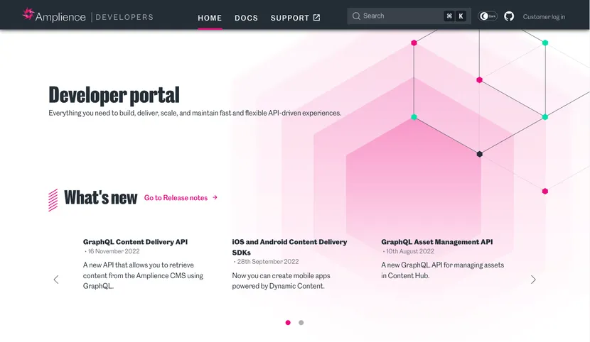 Amplience CMS Developer Portal - main page 