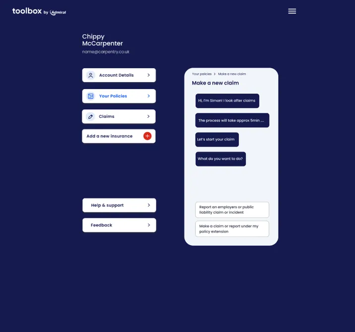 Toolbox - view on creating a new claim in React web app 