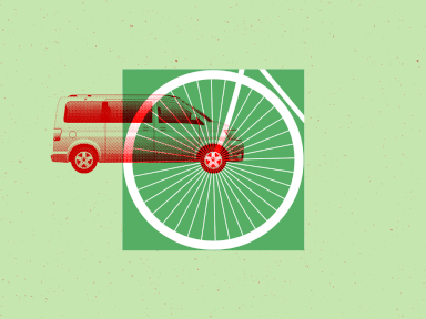 Eine Collage bestehend aus einem Auto und einem Fahrrad.