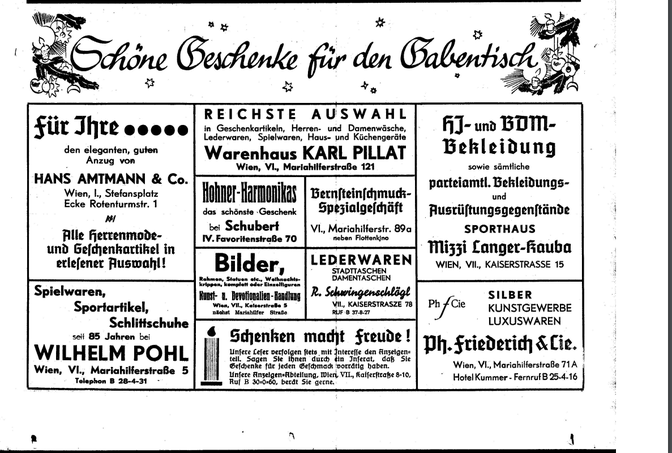 ine Anzeige vom Sporthaus Mizzi Langer-Kauba in der Zeitung "Neuigkeits-Welt-Blatt".