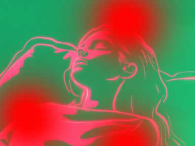 Eine Illustration einer ruhenden Frau mit roten Flecken im Bild.