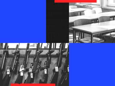 Eine Collage über Waffengewalt an Schulen.
