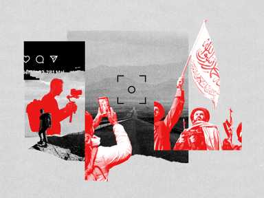 Eine Collage die die Social Media Influencerstrategie des Taliban-Regimes beleuchtet.