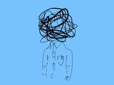 Eine Illustration einer Figur mit wirren Linien statt eines Kopfes.