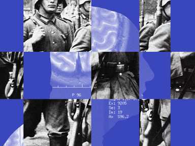 Eine Collage von einem Gehirnscan und Archivfotos aus dem 2. Weltkrieg.