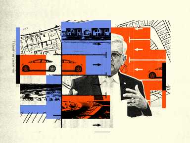 Eine Collage mit Alfred Riedl, PKW Parkplätzen und dem Grafenwörth Sonnenweiher Bauprojekt.