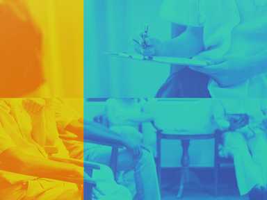 Eine Collage bestehend aus Ordinations- und Krankenhausbildern.