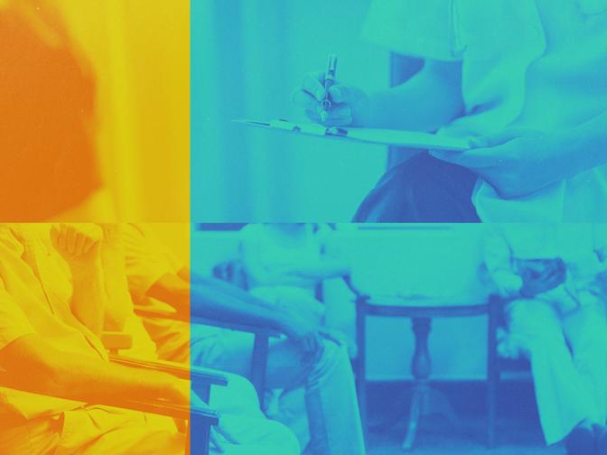 Eine Collage bestehend aus Ordinations- und Krankenhausbildern.