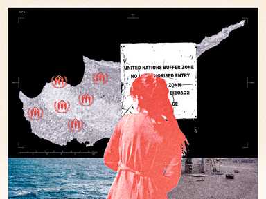 Bildcollage und Illustration über Flüchtlingslager in Zypern