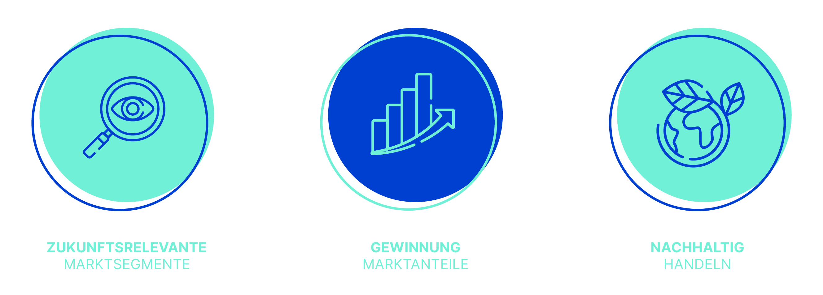 Icons strategische Ziele zukunftsrelevant Marktanteile nachhaltig